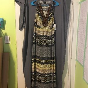 Patterned Maxi Dress with Jewel Embellishment
